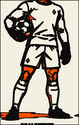 Goalkeeper holding the ball, screenprinted in orange on paper