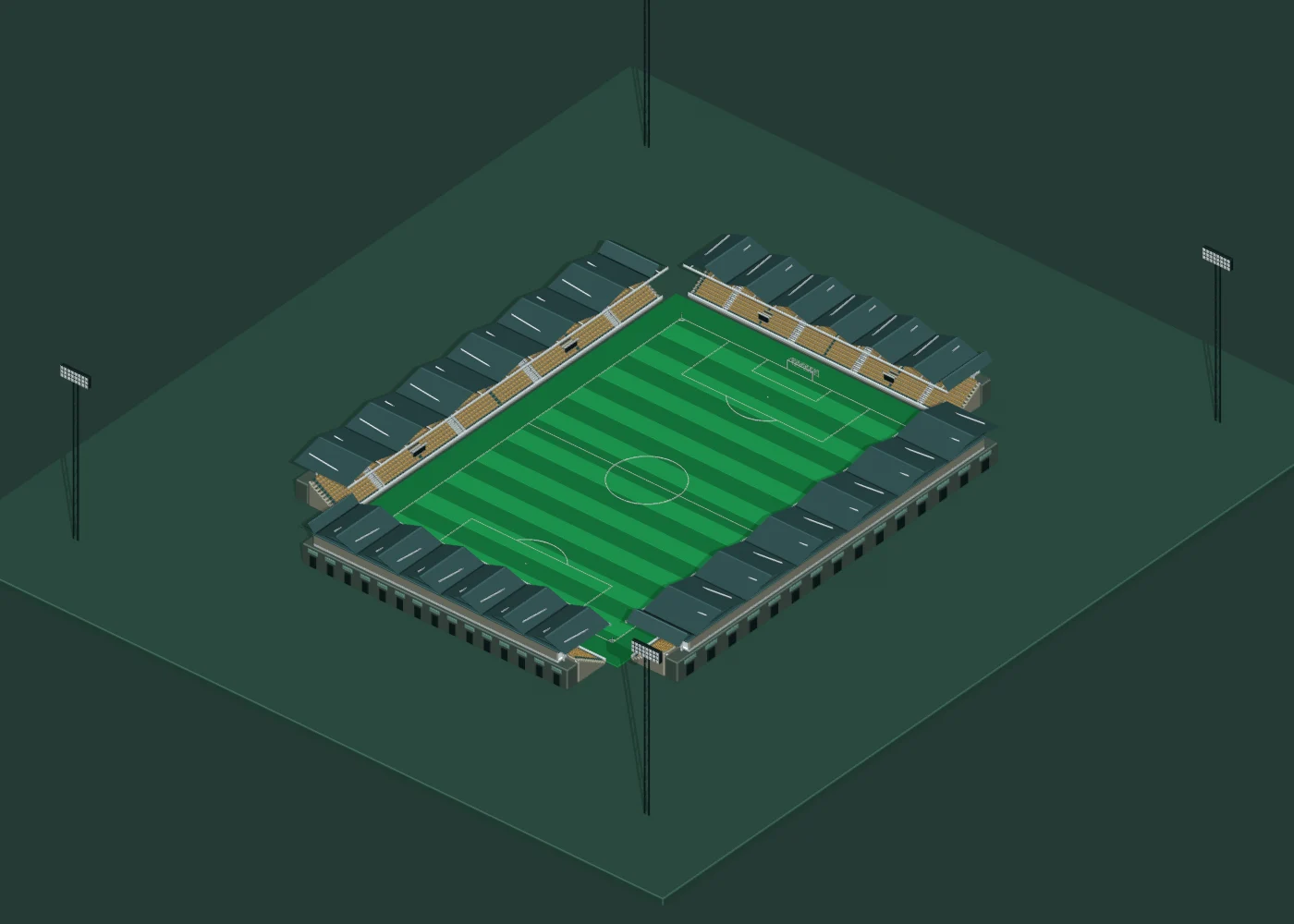 3D render of the starting four-stand stadium